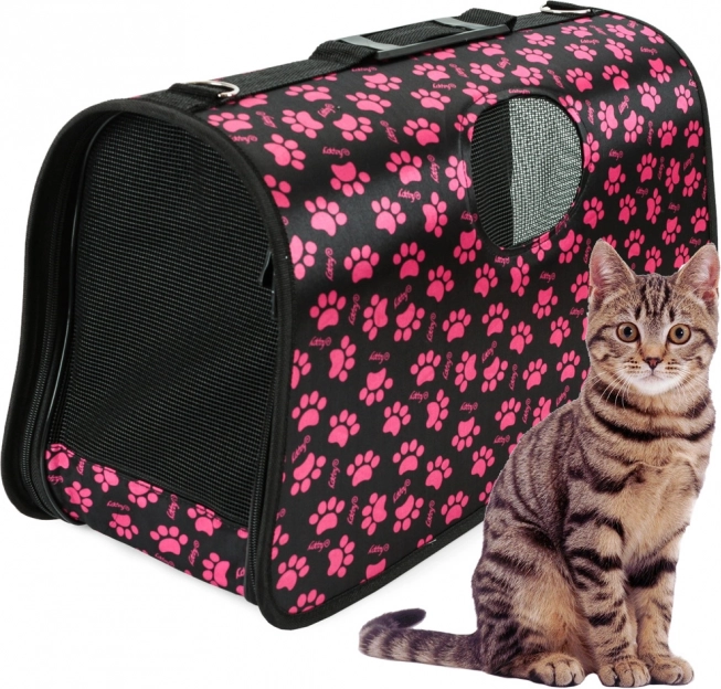 Sac de transport pour animaux de compagnie noir avec empreintes