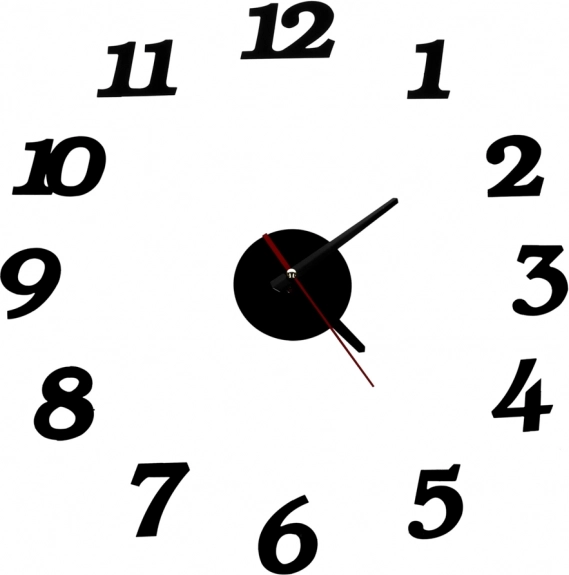 Horloge murale adhésive DIY – noire, réglable 12 heures