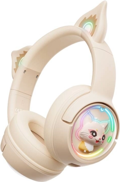 Casque gaming sans fil ONIKUMA B5 beige avec oreilles de chat