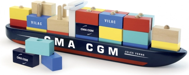 Vilac Puzzle en bois bateau porte-conteneurs CMA CGM Jules Verne