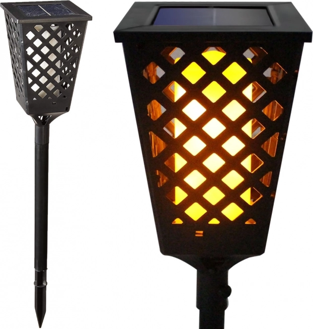 Lanterne de jardin solaire avec effet flamme et capteur crépusculaire