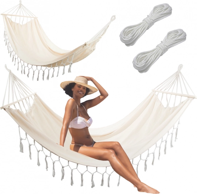 Hamac boho de jardin pour deux personnes 200 × 150 cm avec franges