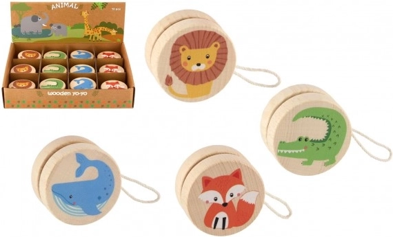 Yo-yo en bois avec animaux 5,5 cm – lot de 12 pièces