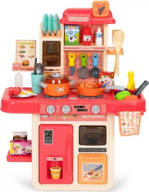 Cuisine pour enfants avec générateur de vapeur LED, 42 accessoires – rose