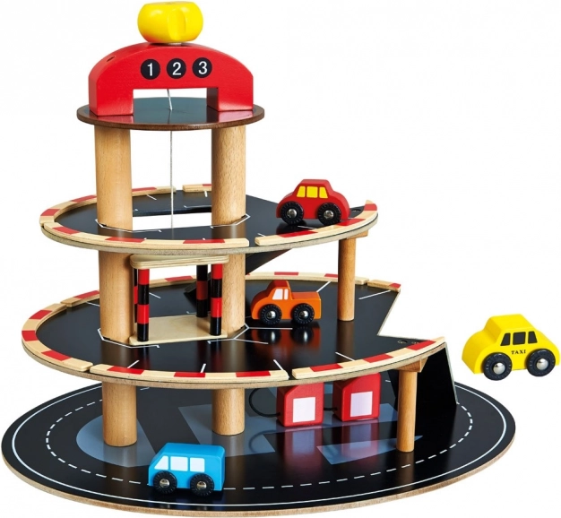 Parking en bois Bino avec ascenseur et petites voitures