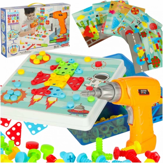 Jeu de construction créatif avec perceuse dans une mallette, 261 pièces