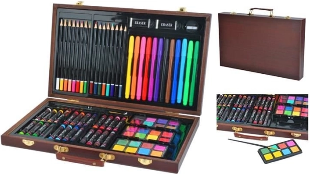 Kit de peinture de 81 pièces dans une mallette en bois