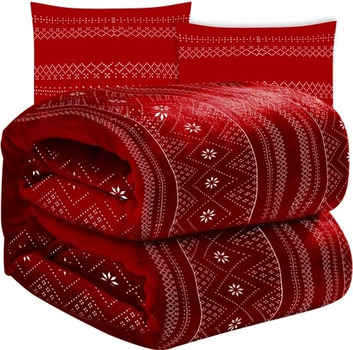 ensemble d’hiver rouge – couverture en micro-polaire douce 160 × 200 cm + 2 housses de coussin 40 × 40 cm