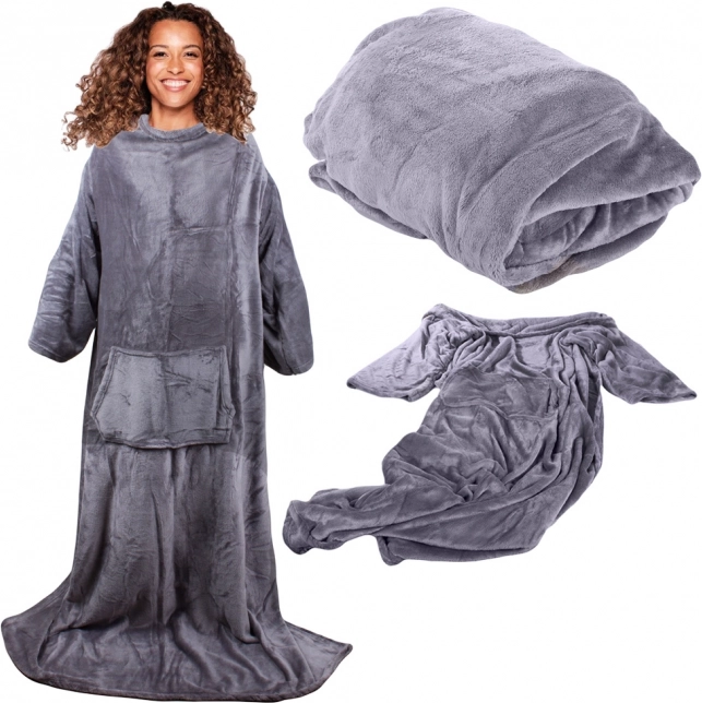Deka avec manches polaire chaude robe de chambre néon – Šedá