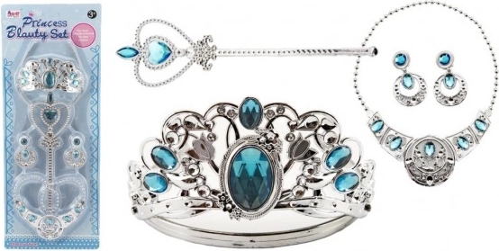 Grande parure d’accessoires de princesse : couronne, collier, boucles d’oreilles et sceptre