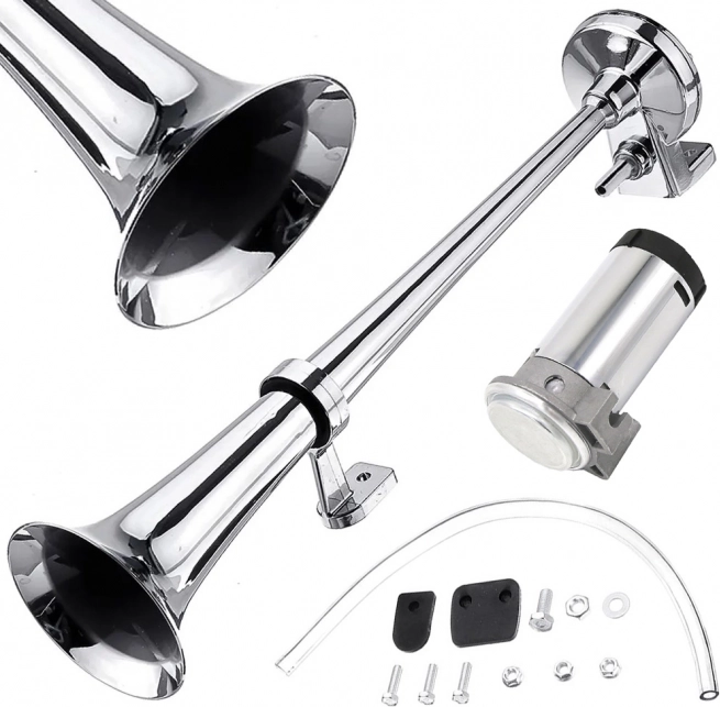 Klaxon pneumatique 150 dB avec trompette chromée et compresseur 12 V