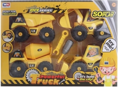 Coffret de véhicules de chantier à visser avec outils, 4 véhicules