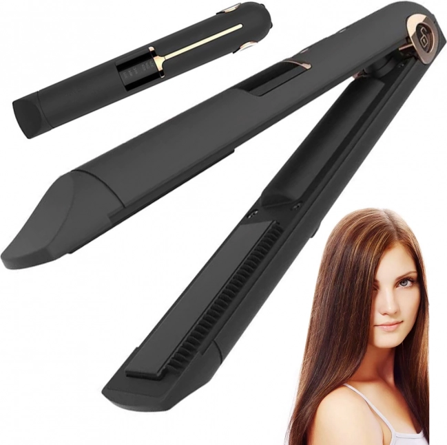 Lisseur céramique pour cheveux avec écran LCD et powerbank