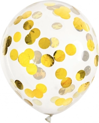 Ballons transparents avec confettis – anneaux dorés, 30 cm, 6 pcs