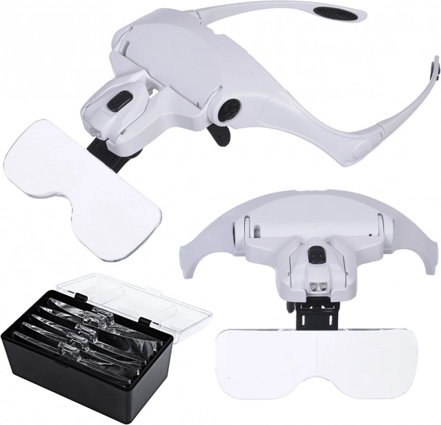 Loupe frontale avec 2 LED, 5 lentilles, grossissement 1–3,5×
