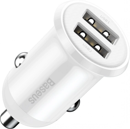 Chargeur de voiture 2x USB Baseus, 4,8A, blanc