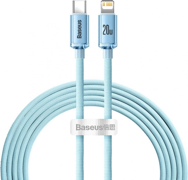 Câble USB-C vers iPhone Baseus Crystal Shine, 20 W, 2 m, bleu