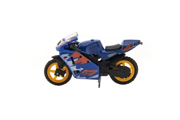 Moto de course métal/plastique 8cm à roue libre assorties sur carte