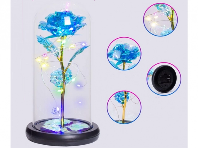 Rose éternelle dans un dôme en verre avec éclairage LED
