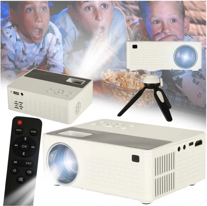 Projecteur LED portable 1080p avec TFT LCD et trépied, blanc