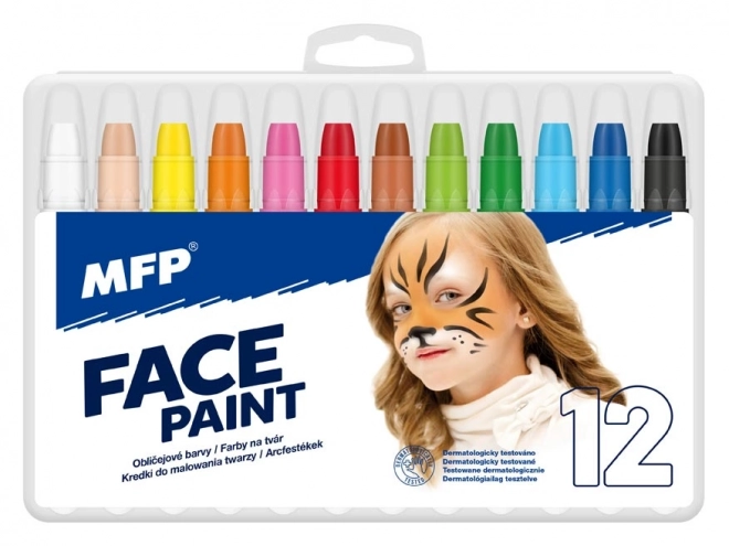 Crayons pour le visage et le corps 12 pcs dans une boîte 22x14cm carnaval