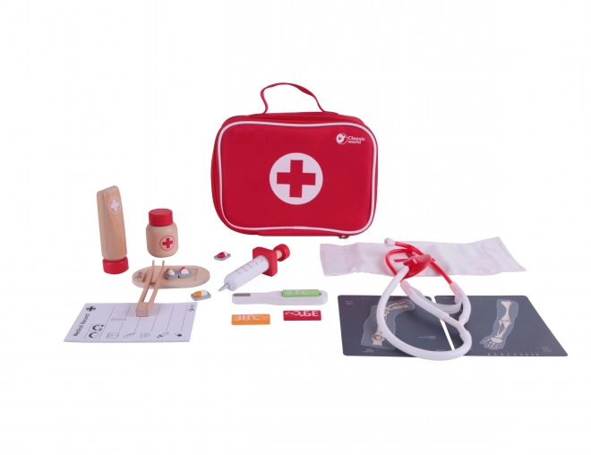 Set docteur/médecin 19 pièces bois/plastique en emballage papier 21x16x8cm