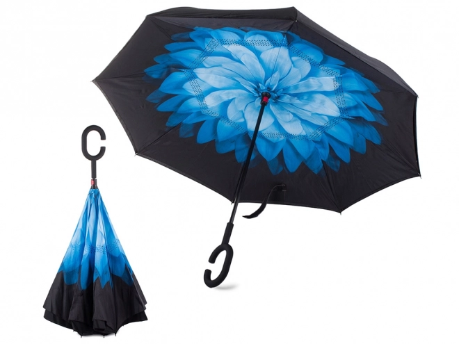 Parapluie inversé pliant avec structure robuste et fils résistants – Bleu