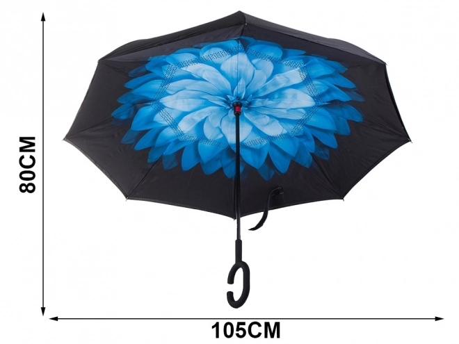 Parapluie inversé pliant avec structure robuste et fils résistants – Bleu