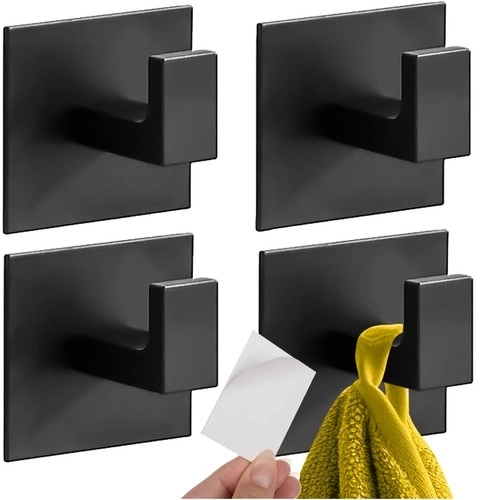 crochet autocollant noir pour serviettes dans le style loft - ensemble de 4 pièces
