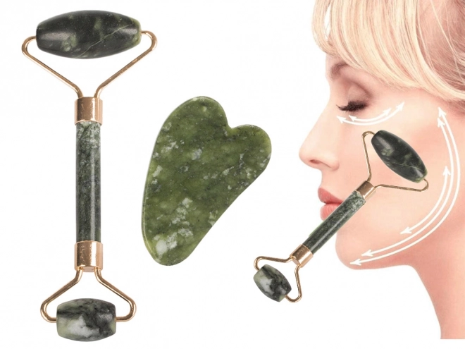 Rouleau de massage en jade pour le visage et plaque
