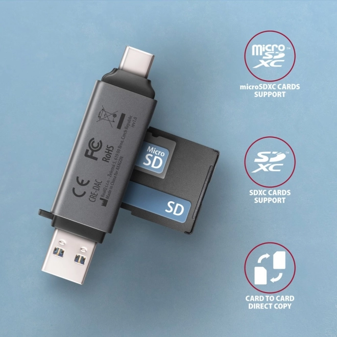 Lecteur de cartes externe USB3.2 Gen 1 Type-C + Type-A SD/microSD
