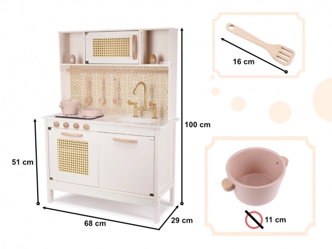 Cuisine rétro en bois pour enfants avec accessoires Boho