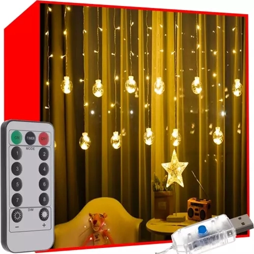 Rideau lumineux LED avec USB, blanc chaud