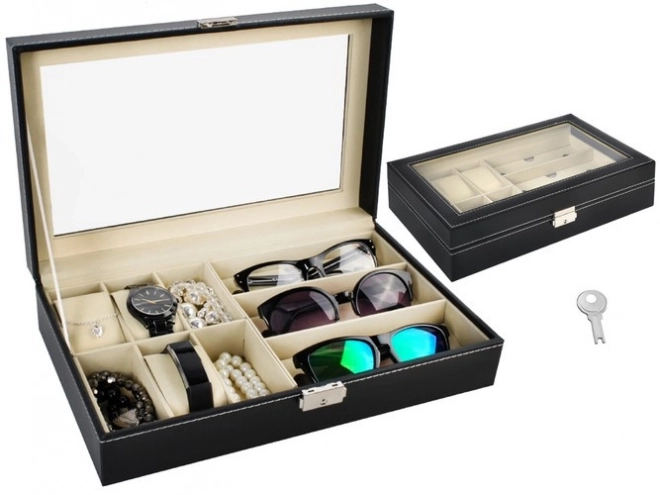 Organisateur noir élégant pour montres et lunettes