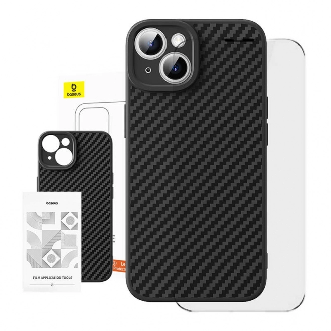 Étui en fibres synthétiques Baseus pour iPhone 15 Plus avec verre trempé