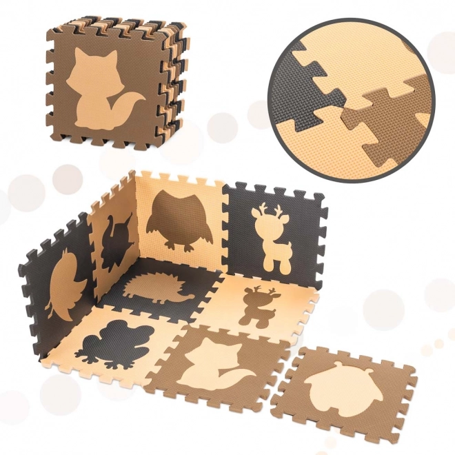 Puzzle en mousse marron avec des animaux de la forêt - 9 pièces