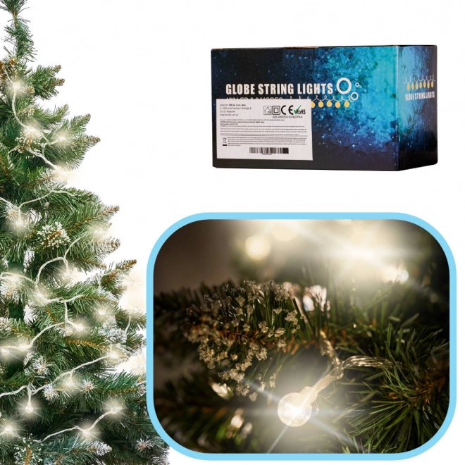 Éclairage de Noël boule 100 LED, blanc chaud, 10m