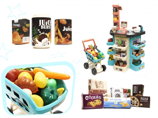Supermarché pour enfants avec caisse enregistreuse et chariot menthe