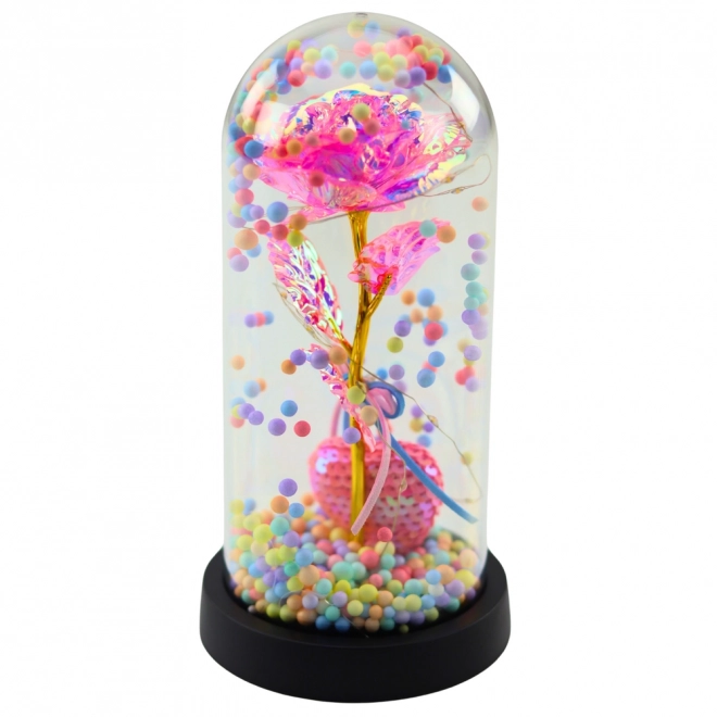 Rose éternelle rose sous cloche avec éclairage LED