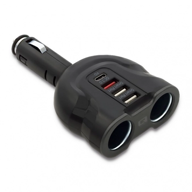 Distributeur de prise allume-cigare pour voiture 12-24V | 52W | 2,4A | 2xUSB | USB QC 3.0 | USB-C PD | 2x prise allume-cigare