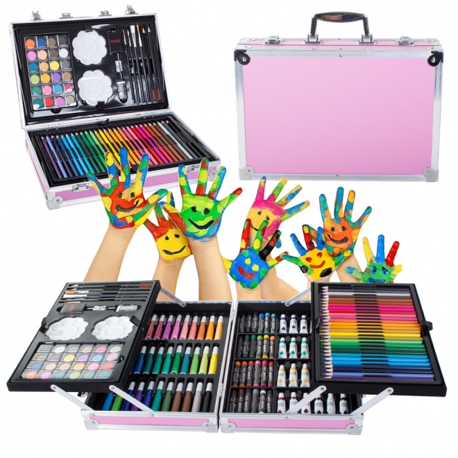 Ensemble artistique créatif rose 145 pcs dans une valise