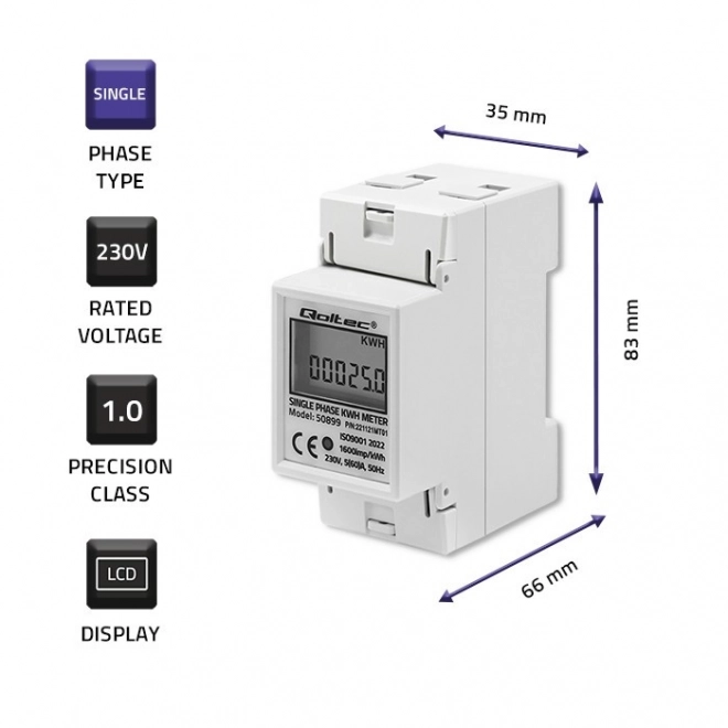 Compteur électronique monophasé | Rail DIN | 230V | LCD | 2P