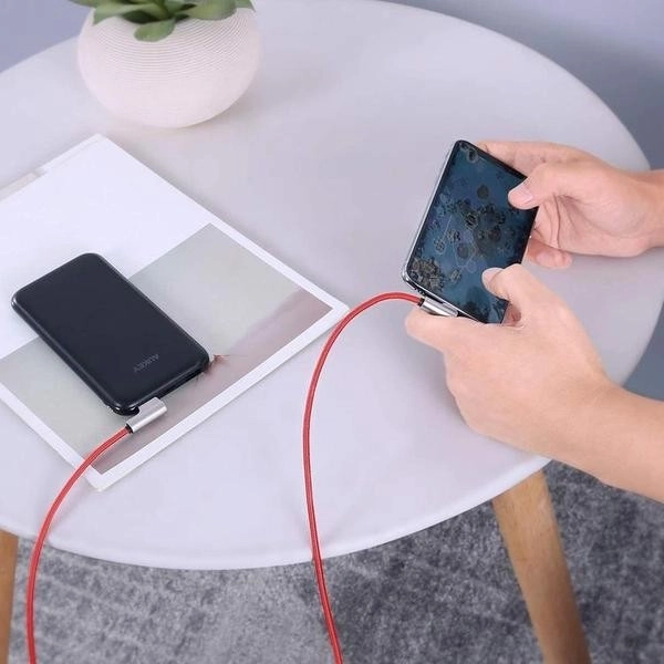 Câble USB en nylon rouge - Lightning 2m avec angle de 90 degrés
