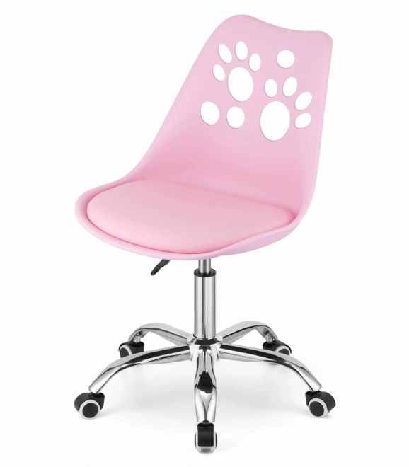 Chaise pivotante rose en cuir éco avec base chromée