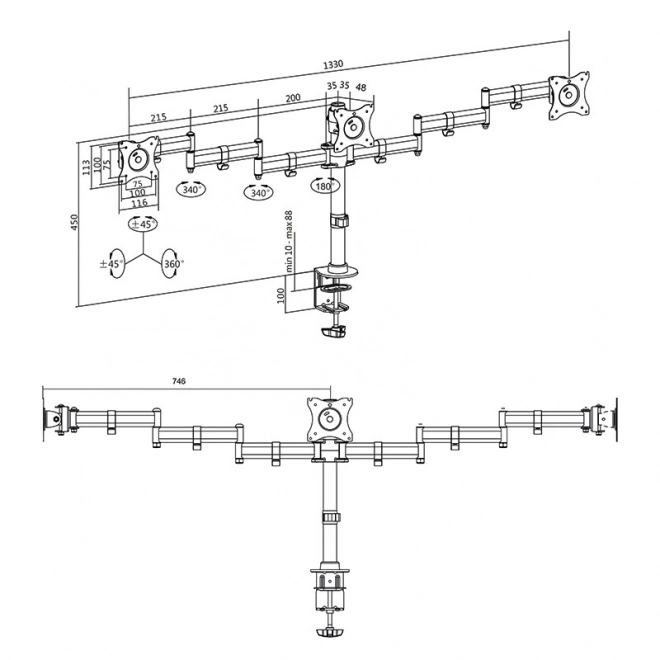 Support pour trois moniteurs LogiLink