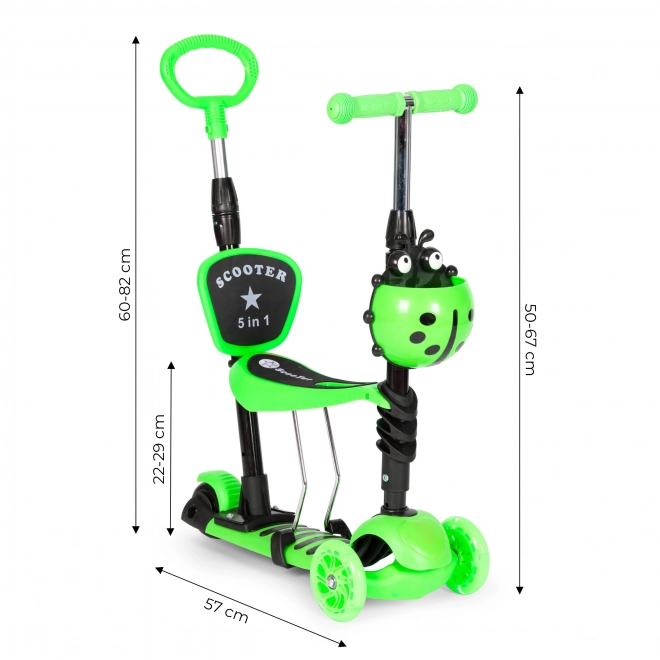 Trottinette d'équilibre tricolore coccinelle 5 en 1 LED