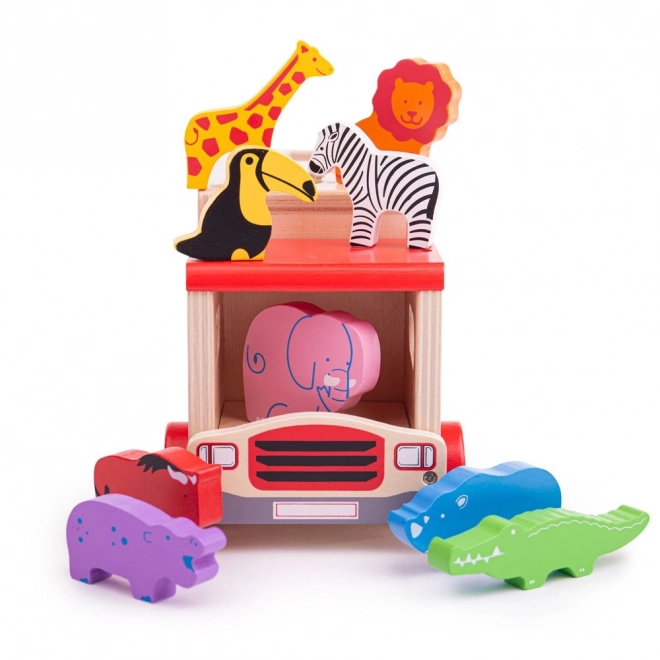 Bigjigs Toys Voiture en bois avec animaux safari