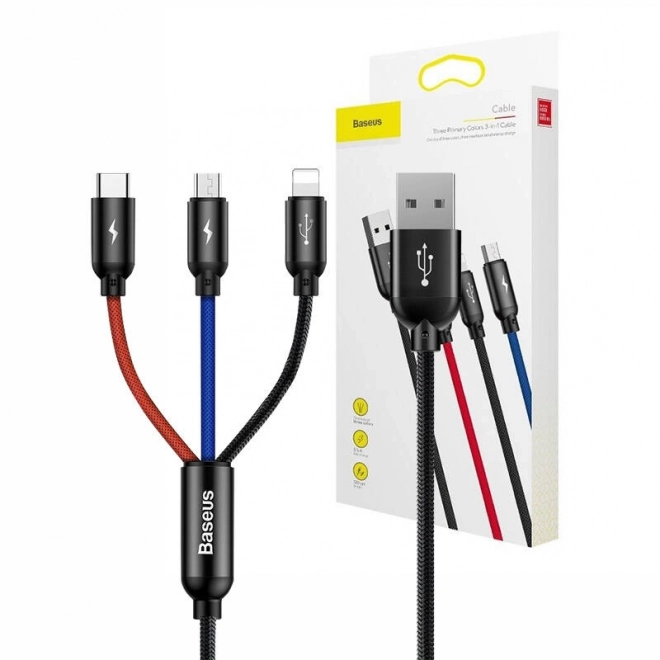 Baseus câble USB rapide 3 en 1 avec connecteurs Type C / Lightning / Micro 3A 1,2M - noir