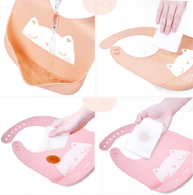 Bavoir en silicone pour enfant avec poche - vert, chat