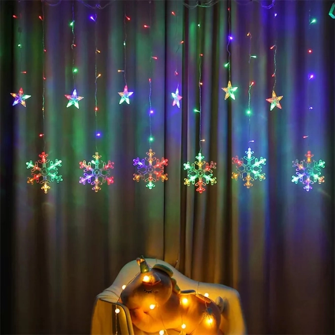 Lumières LED de Noël flocons et étoiles rideau 138LED